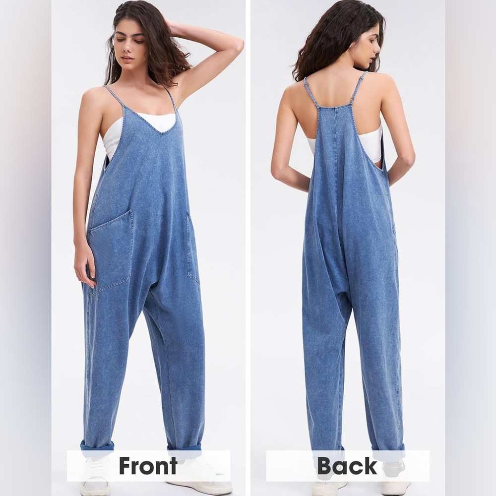 EXLURA Casual Jumpsuits 2025 Romper Bib Adjustable Straps Denim with Pockets